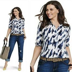 Cabi Moody Blue Button Front Long Sleeve Top